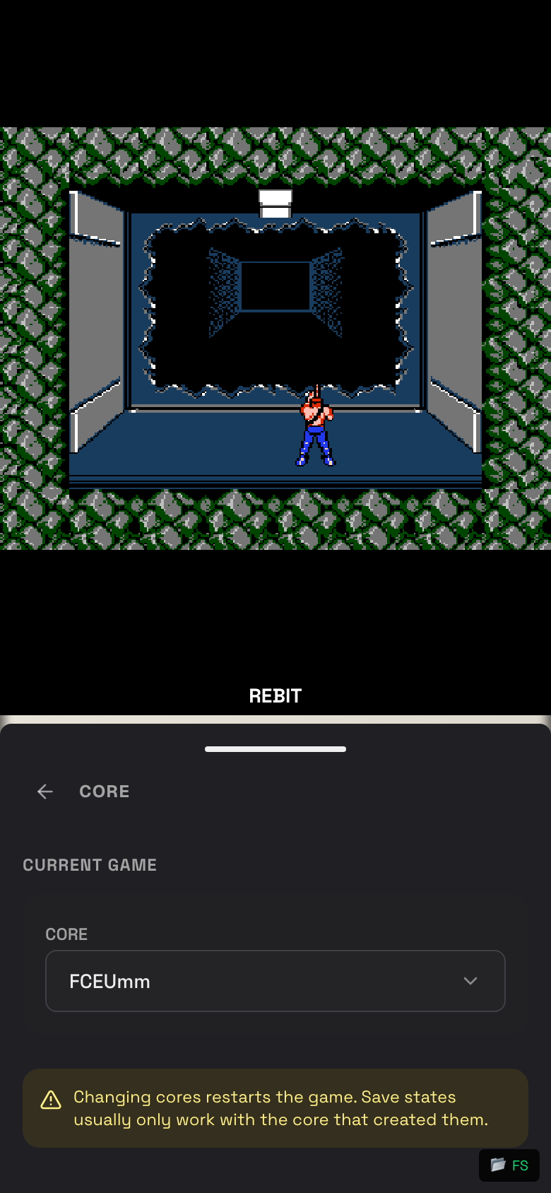 Step 10: Current game core settings
