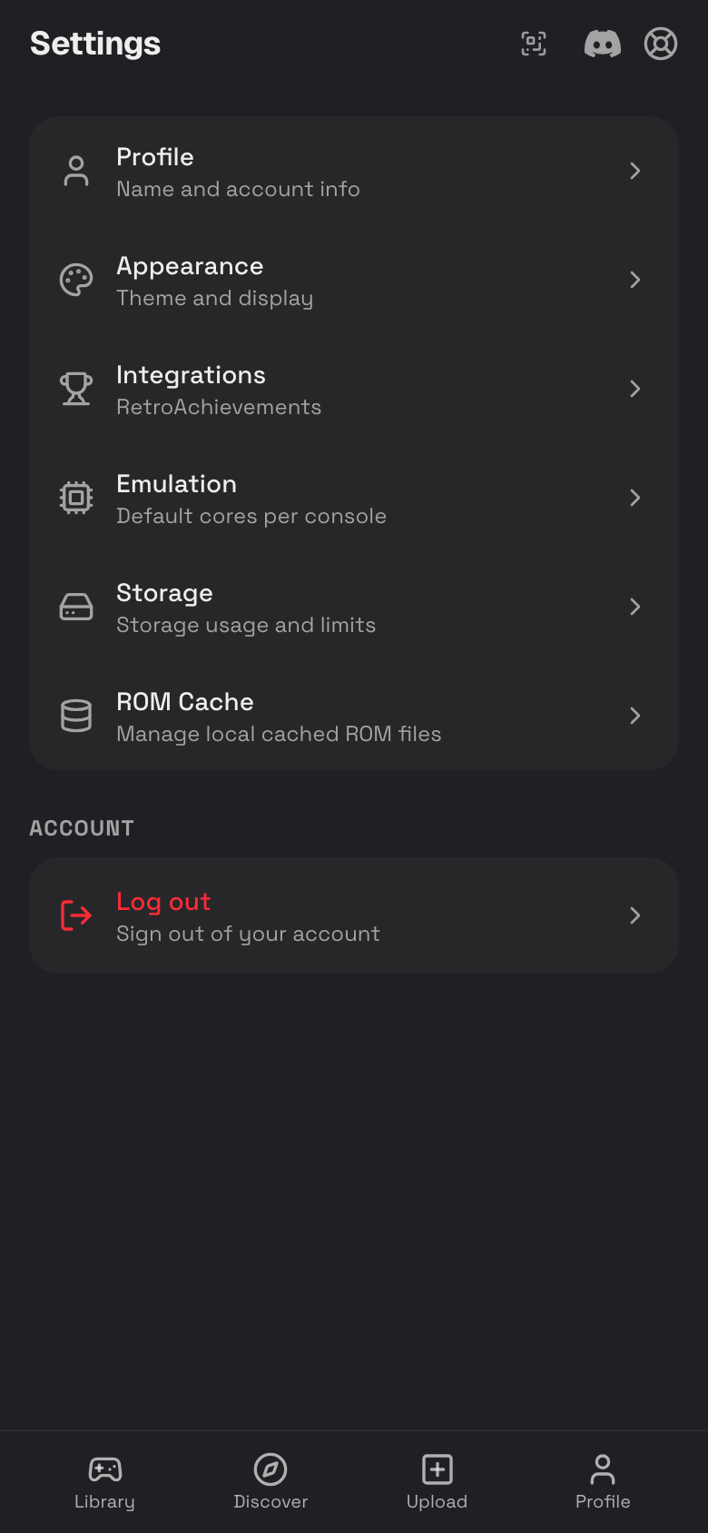 Step 1: Main Settings screen