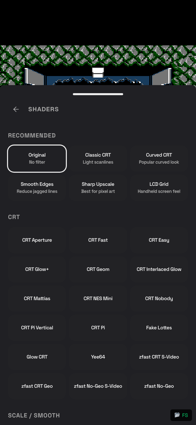 Step 5: Shaders selection screen