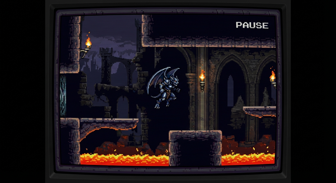 Demon's Crest inspired platforming Demon’s Crest inspired in-game style platforming scene