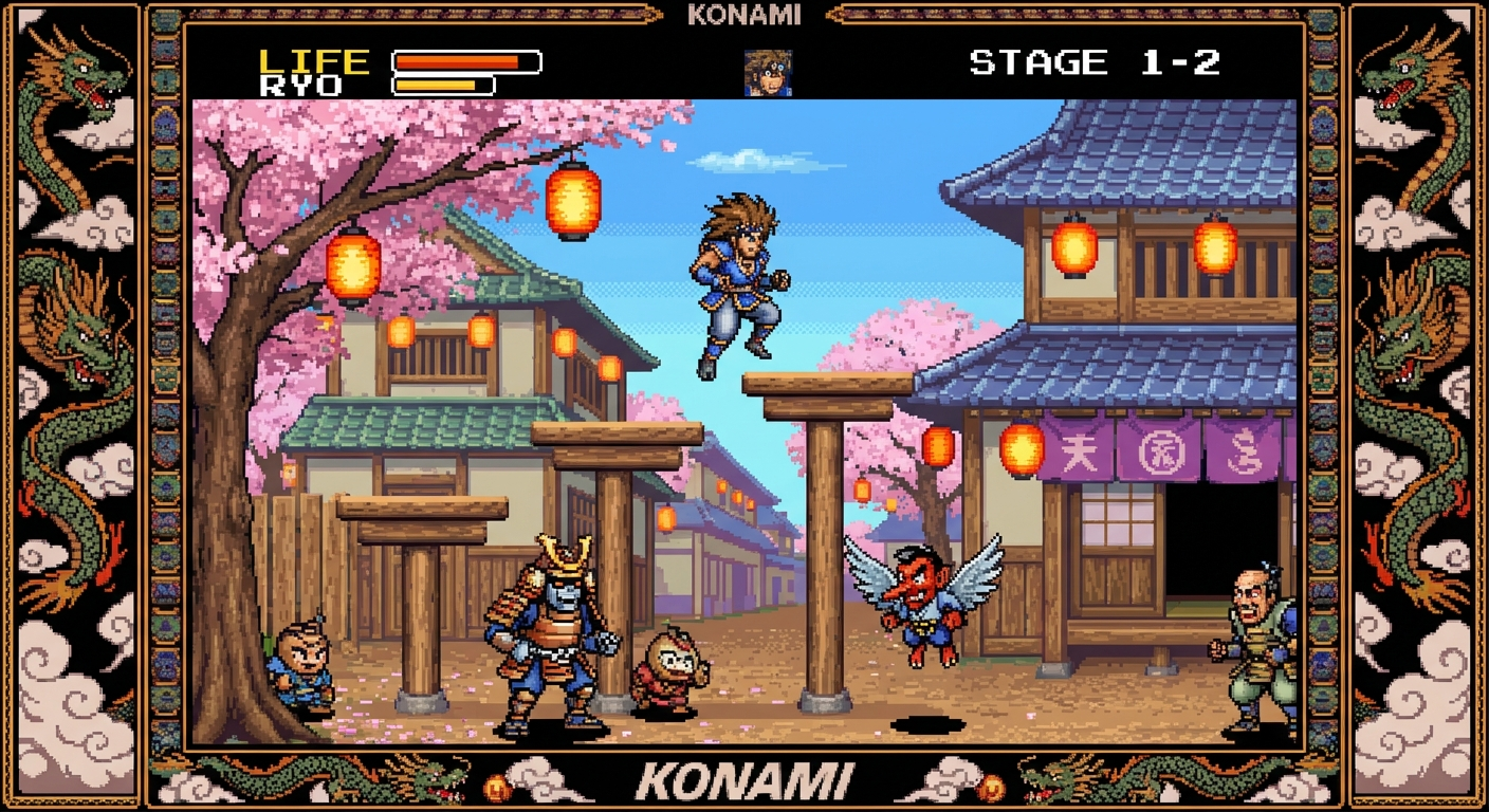 Goemon 2 inspired genre-mix platforming Goemon 2-inspired in-game screenshot with feudal Japan platform stage
