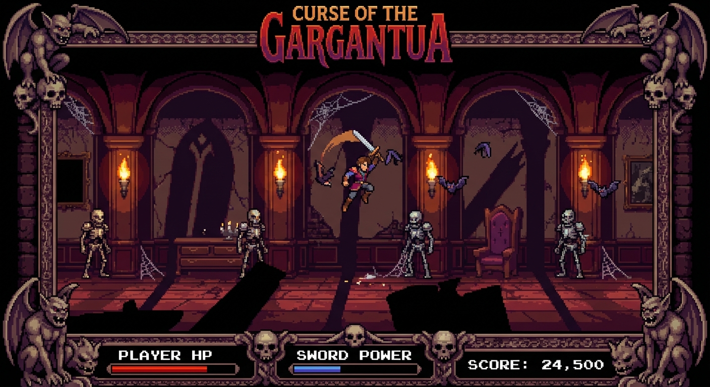 Nosferatu inspired gothic platformer mood Nosferatu-inspired gothic side-scrolling in-game scene