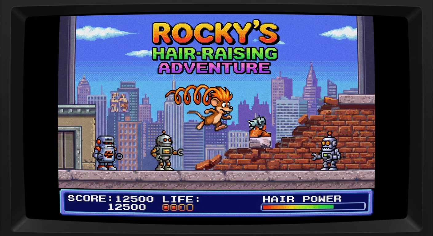 Rocky Rodent inspired platforming gimmick design Rocky Rodent-inspired in-game screenshot with hairstyle powers