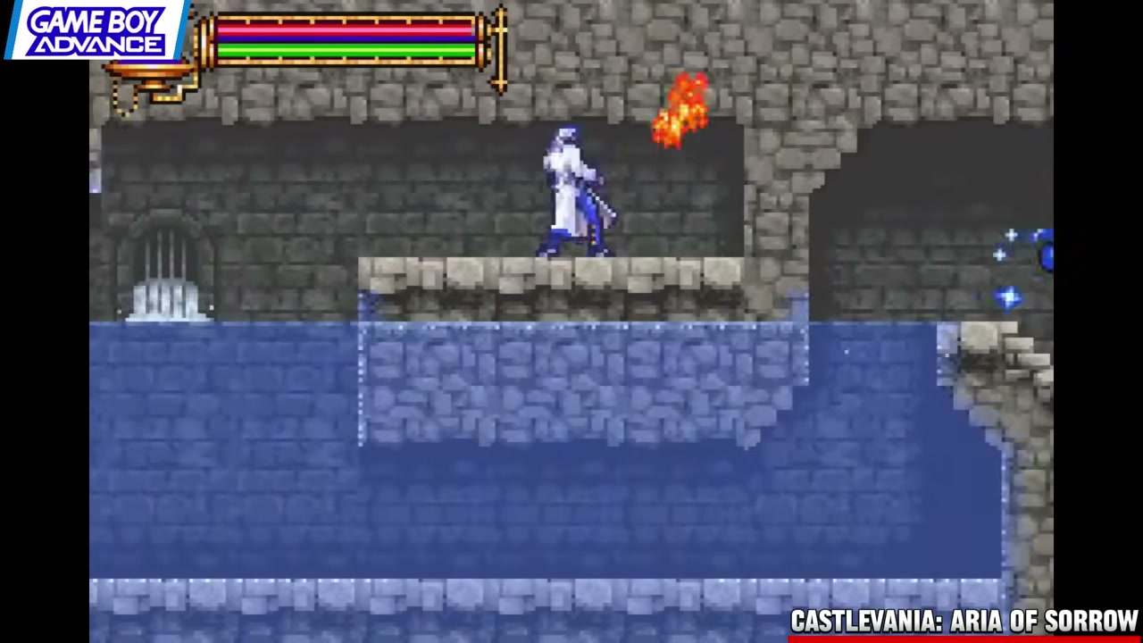Frame from Renkai Games' GBA retrospective showing Castlevania: Aria of Sorrow Aria of Sorrow makes enemy encounters matter through the soul system