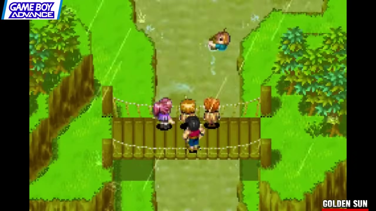 Frame from Renkai Games' GBA retrospective showing Golden Sun's battle presentation Golden Sun sells scale through battle effects, camera movement, and oversized magic