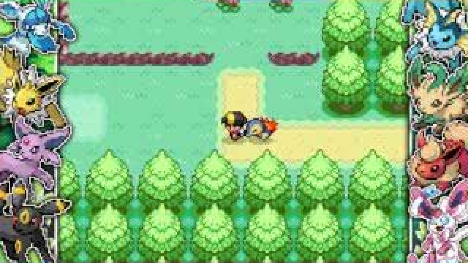 Trainer and following Pokemon on a tree-lined Johto route in Heart and Soul