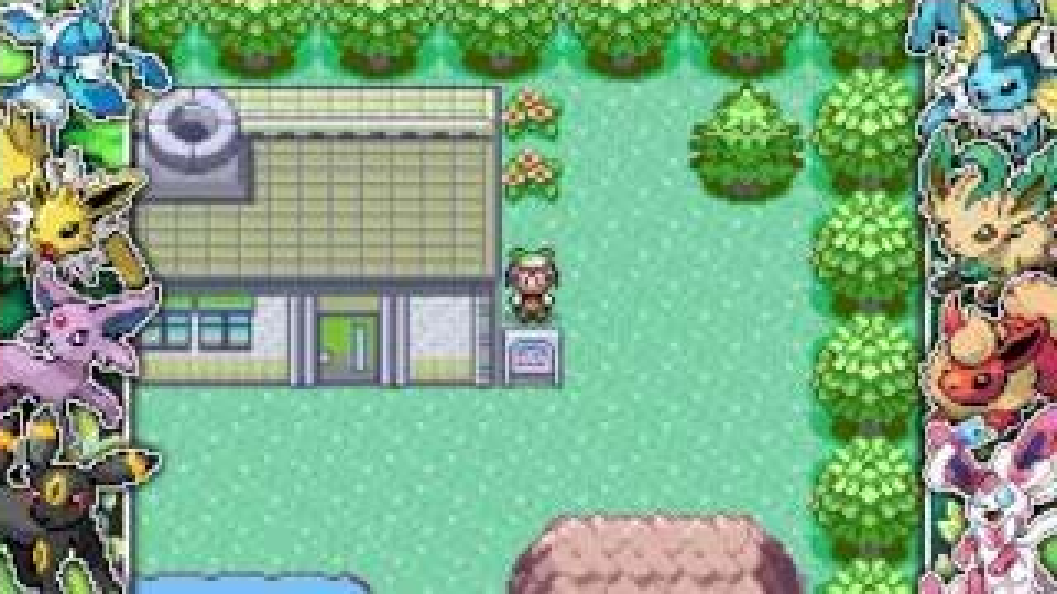 Trainer outside a building in Pokemon Overcomplicated's Emerald-based overworld