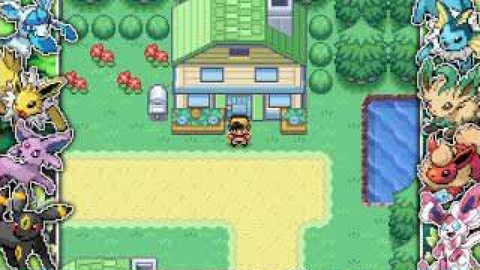 A Johto town building and waterside path in Pokemon SoulGold
