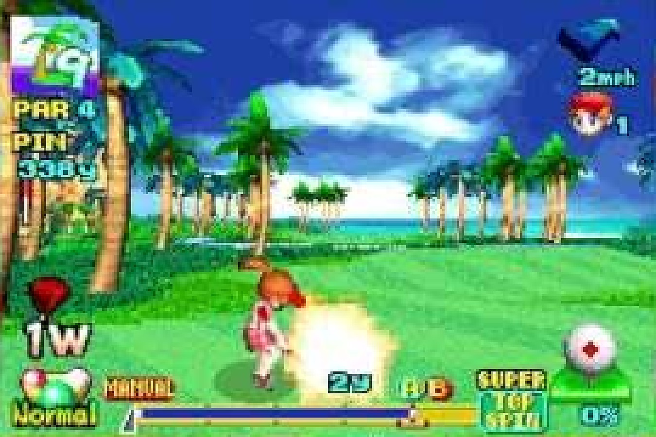 Mario Golf Advance Tour combines precise portable golf with RPG-style progression Mario Golf Advance Tour tropical course gameplay on Game Boy Advance