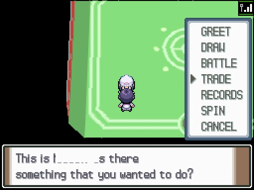 Trade selected in Platinum's Union Room interaction menu