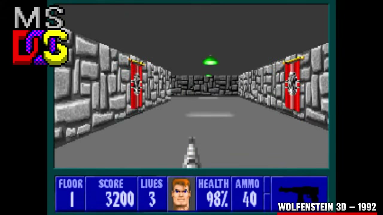 Wolfenstein 3D in-game corridor combat