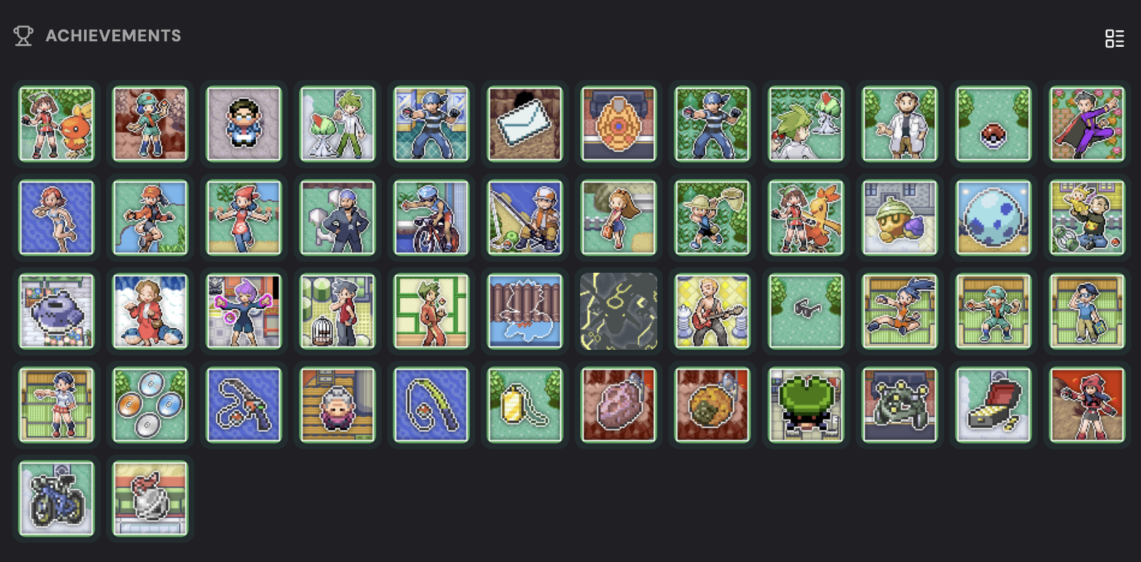 A gallery of RetroAchievements earned in Pokémon Emerald